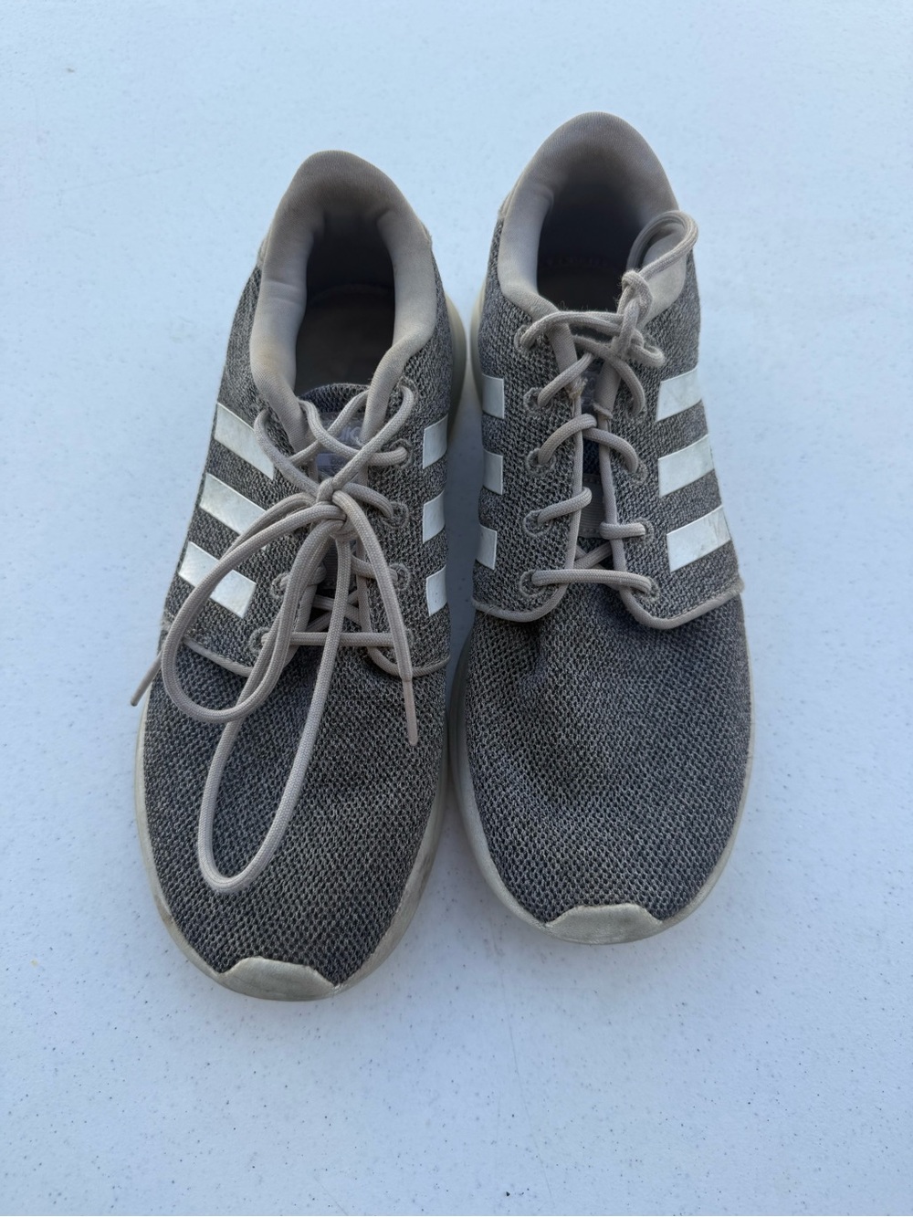 adidas Taupe Knit Athletic Sneakers with White Stripes